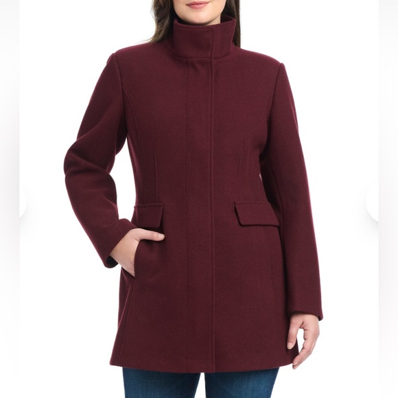 Vince Camuto Deep Red Pea Coat - Picture 3 of 6